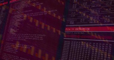 Şifreleme arayüzünü kod ve altıgen dökümü ile güvenlik konsolunda gösteren bilgisayar ekranı gösteriliyor. Siber, veri, kriptografi, izleme, çalışma istasyonu, analiz, neon