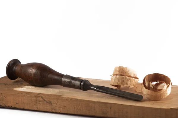 Legno, scalpello e trucioli di legno — Foto Stock