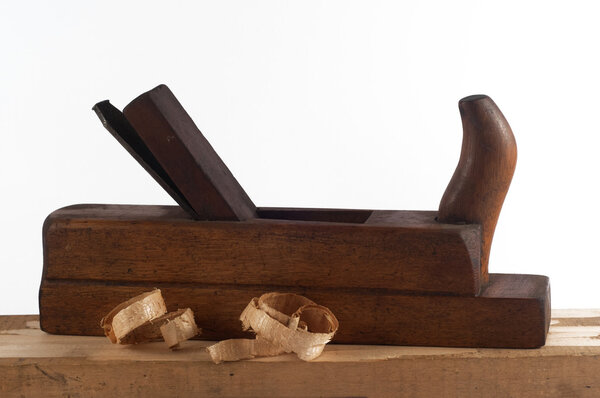 Old thin section plane with wood chips 