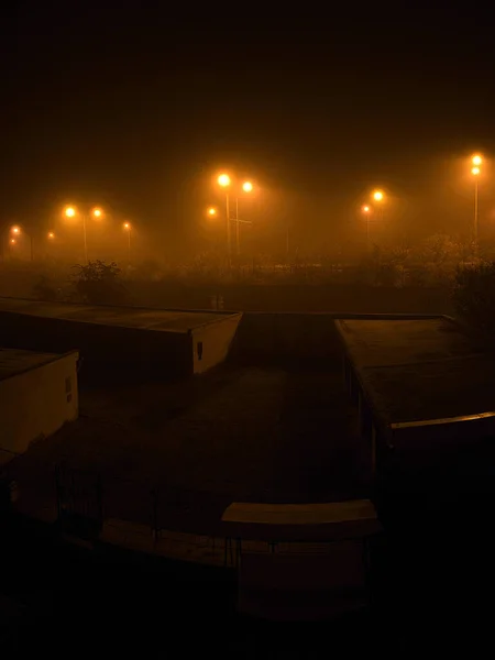 Chomutov République Tchèque Novembre 2020 Lampes Dans Nuit Brumeuse Bruit — Photo