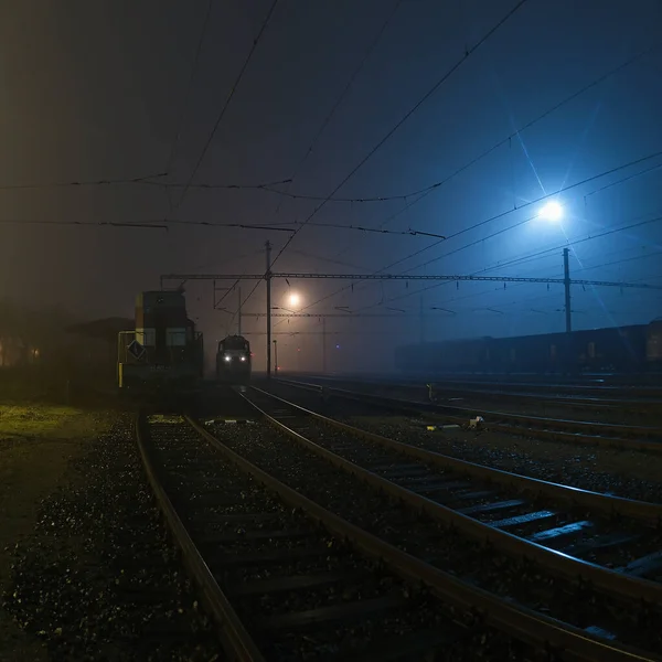 Chomutov Czech Republic January 2021 Foggy Night Train Station — Stock Photo, Image