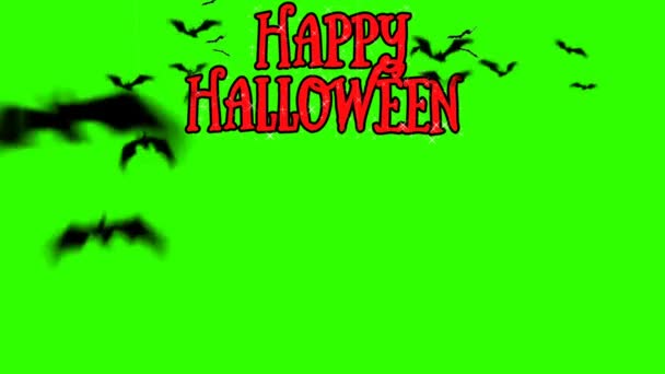 Happy Halloween Text Och Fladdermöss Flying Animation Isolerad Grön Skärm — Stockvideo