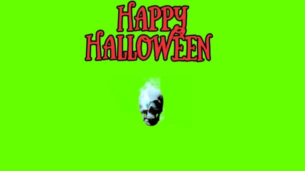 Happy Halloween Text Halloween Skull Smoke Animatie Geïsoleerd Groen Scherm — Stockvideo