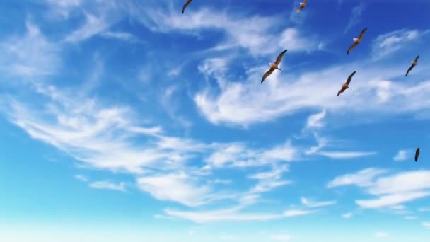 Dia Céu Azul Nuvens Passando Com Migrate Birds Filmagem Cumulus — Vídeo de Stock