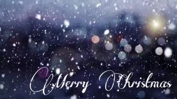 Merry Christmas Animation Footage Happy Christmas Winter Snow Fall Text — стоковое видео
