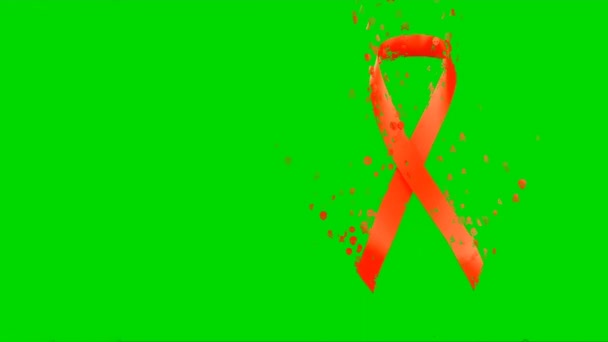 World Aids Day 意識の日緑の画面の背景にテキストをコピーするためのスペースで赤いリボンに署名する 意識を助ける World Aids Day Concept レッドリボンアニメーション4Kビデオ — ストック動画
