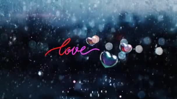 美しいハート ラブの背景3Dシームレスな映像4K ロマンチックなカラフルなグリッター輝く 飛んで心 ロマンス バレンタインデーと誕生日の招待のためのアニメーションの背景 — ストック動画