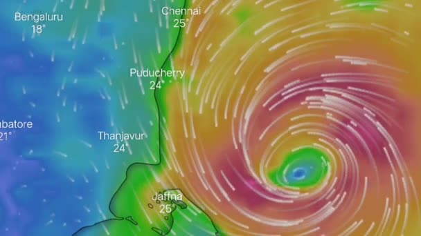 Nivar Ciclón Seguimiento Cerca Bahía Bangale Radar Meteorológico Animación Pantalla — Vídeo de stock