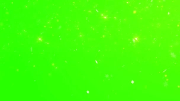 Beautiful Abstract Winter Snow Golden Glitter Green Screen Background Falling — Stock Video