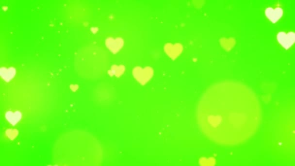 绿屏背景图上美丽的心与爱4K 浪漫多彩的光芒闪耀 飞舞的心 情人节和生日邀请函的动画背景 — 图库视频影像