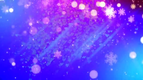 雪の結晶と浮遊ぼやけた粒子の光と青のテーマの背景に美しい抽象的な冬の雪と輝き 4Kシームレスループビデオ 商品をメールでお奨めするレッドスノーフレーク冬 — ストック動画