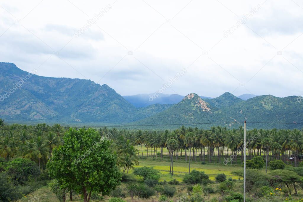 Hills and Farmlands of South India - Tamilnadu Landscape . Beautiful farmlands - A view from the hills of Theni District, South India. Stock Images.