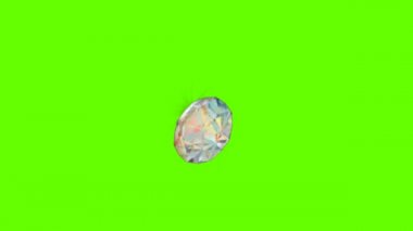 Yeşil Ekran Arkaplan 4K animasyonunda Diamond Gemstone. Dönen Kristal Elmas Hareketi Grafikleri ve Yeşil Matte. Kıymetli Gem Chrom.