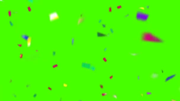 Kleurrijke Confetti Falling Green Screen Achtergrond Animatie Vier Feestdagen Gemakkelijk — Stockvideo