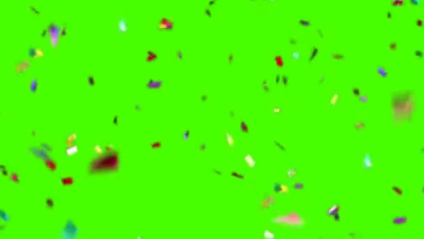 Kleurrijke Confetti Falling Green Screen Achtergrond Animatie Vier Feestdagen Gemakkelijk — Stockvideo
