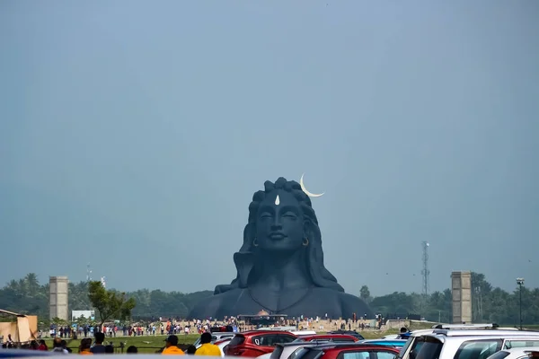 Coimbatório Índia Dezembro 2020 Estátua Adiyogi Shiva Pessoas Estão Visitando — Fotografia de Stock