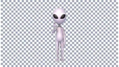 Alien Bye Döngü Animasyon Görüntüsü Alfa Ekran Arkaplanında İzole Edildi. Uzaylı Etrafına Bakıyor, Döngü, Animasyon, Alfa Kanalı,
