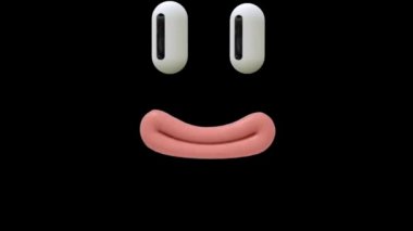 Gözler ve ağızla komik bir çizgi film reaksiyonu. Yüz ifadeleri 4K animasyonu. Farklı ifadeler ve duygular: gülümse, sinirlen, gül, şaşırt. 3B Canlandırmalar.