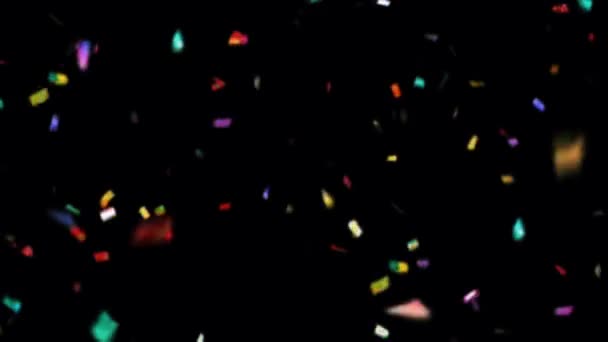 Multicolor Confetti Falling Black Screen Background Animation Feiern Sie Die — Stockvideo