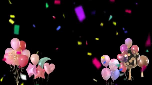 Saludo Cumpleaños Confetti Cayendo Sobre Fondo Negro Animación Fiesta Cumpleaños — Vídeo de stock