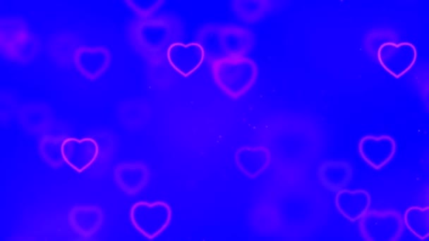 美しい心と愛の青いマットスクリーン背景ループ映像4K ロマンチックなカラフルなグリッター輝く 飛んでいる心 ロマンス 愛とバレンタインデーのための3Dアニメーションの背景 — ストック動画