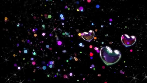 情人节问候4K动画 美丽的心和爱的背景无缝隙的脚 浪漫多彩的闪耀的心 情人节的动画背景 — 图库视频影像