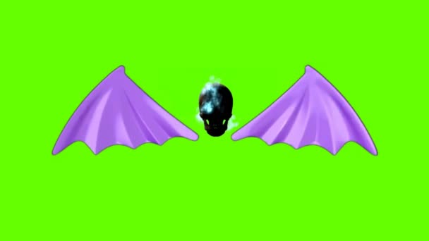 Скелет Черепа Злом Зеленом Фоне Анимации Человеческие Крылья Дьявола Черепа — стоковое видео