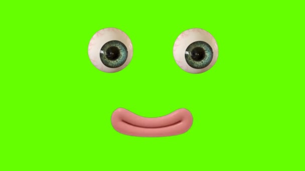 Engraçado Cartoon Face Reaction Com Olhos Boca Fundo Tela Verde — Vídeo de Stock