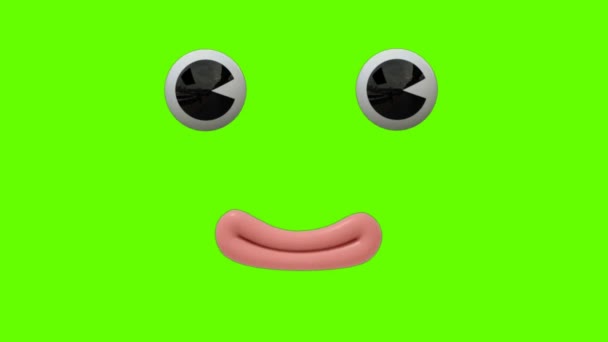 Funny Cartoon Face Reakcja Oczami Ustami Zielonym Tle Ekranu Wyrażenia — Wideo stockowe