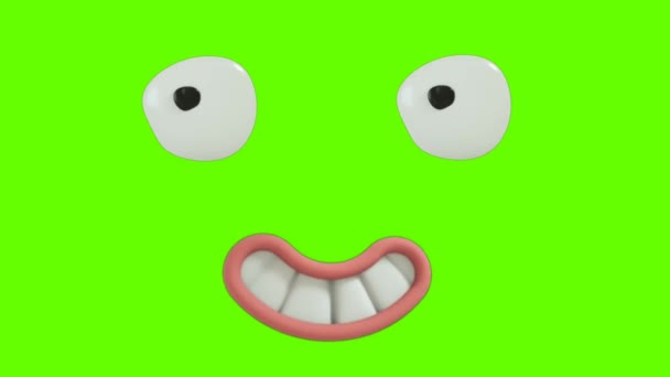 Funny Cartoon Face Reakcja Oczami Ustami Zielonym Tle Ekranu Wyrażenia — Wideo stockowe