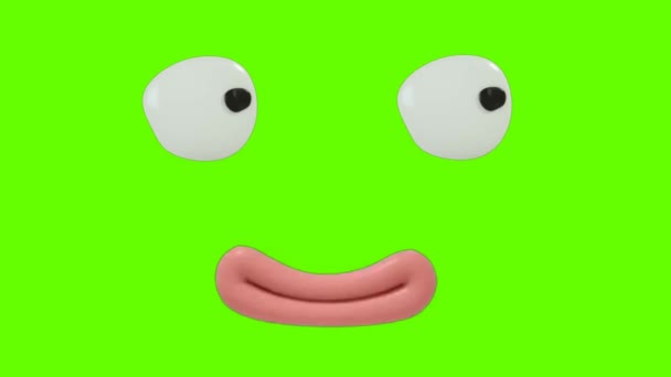 Funny Cartoon Face Reaction Eyes Mouth Green Screen Background Facial — Stock video