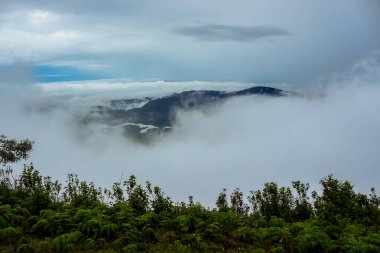 Güzel Ariel Dağlardan Geçen Bulutların Manzarası Munnar, Kerala, Hindistan.