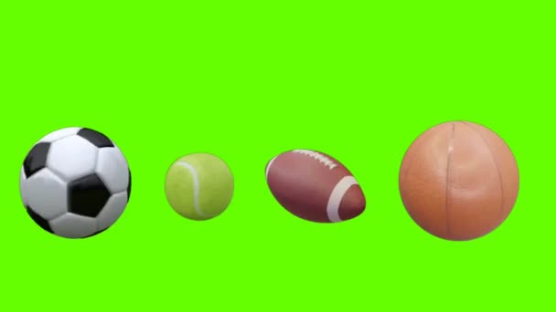 All Sports Balls Rotation Green Screen Animation — Stock Video