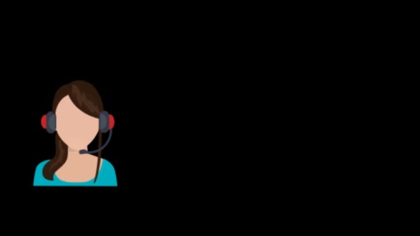 Customer Service Support Woman Mengenakan Headset Pada Black Background Stock — Stok Video