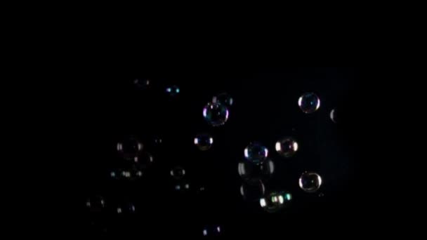 在黑色背景4K动画画面上漂浮的肥皂泡 — 图库视频影像