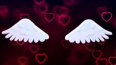 Beyaz Açı Kanatlar Kalbe ve Aşk Arkaplanına 4K Animasyonları. Beyaz Kanatlar 3 boyutlu sunumlar. İzole edilmiş Fantezi Gerçekçi Beyaz Melek Kanatları Harekette.
