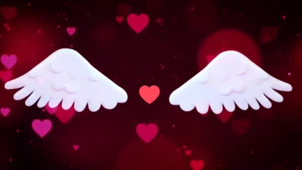 ハートと愛の背景に白い角度の翼 Animations 白い翼3Dレンダリング 孤立したファンタジー現実的な白い天使の翼の動き — ストック動画