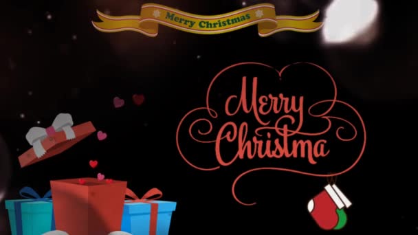 Merry Christmas Abstract Animatie Achtergrond Happy Christmas Text Gifts Achtergrond — Stockvideo