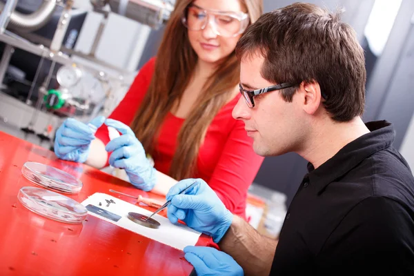 Scientists working with deposition substrates — Stock Photo, Image