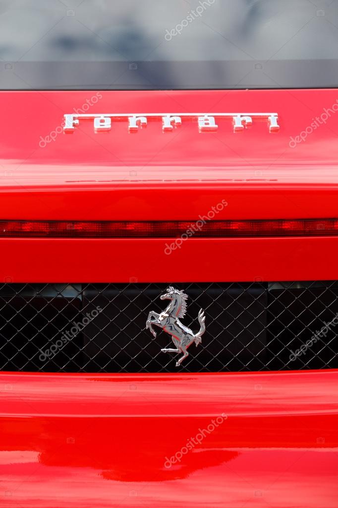 STOCKHOLM, SWEDEN - AUGUST 29, 2014: Back of a Ferrari car  with logos