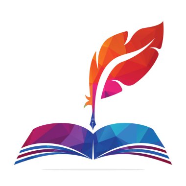 Yargı Kalemi Açık Kitap Üzerine Yazıyor. Karar Sertifikası ya da Polis Belge Vektörü. Eğitim Kitabı Kalem Şablonu Tasarımı.