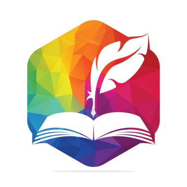 Yargı Kalemi Açık Kitap Üzerine Yazıyor. Karar Sertifikası ya da Polis Belge Vektörü. Eğitim Kitabı Kalem Şablonu Tasarımı.