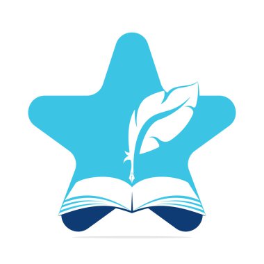 Yıldız Yargı Kalemi Açık Kitap Üzerine Yazıyor. Karar Sertifikası ya da Polis Belge Vektörü. Eğitim Kitabı Kalem Şablonu Tasarımı.