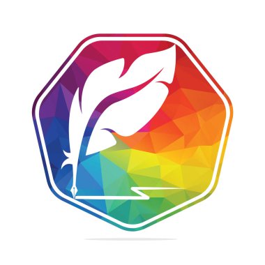 Quill Feather Pen logo vektör tasarımı. Kimlik, iş ve düğme için renk içeren yazıcı simgesi düz stil tasarımı.