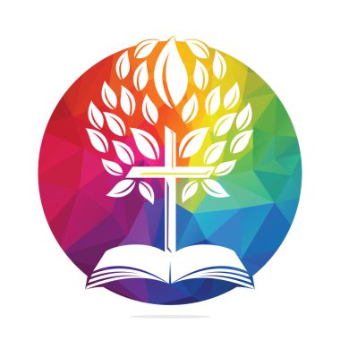 İncil Haçı Logosu Tasarımı. Hıristiyan Kilisesi Çapraz Vektör Şablonu Tasarımı.