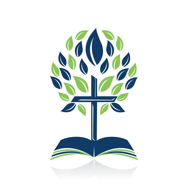 Σχέδιο Λογότυπου Σταυρού Της Βίβλου Χριστιανική Εκκλησία Δέντρο Σταυρό Διάνυσμα — Διανυσματικό Αρχείο