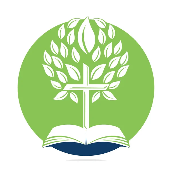 Bíblia Cruz Árvore Logo Design Igreja Cristã Árvore Cruz Vector — Vetor de Stock