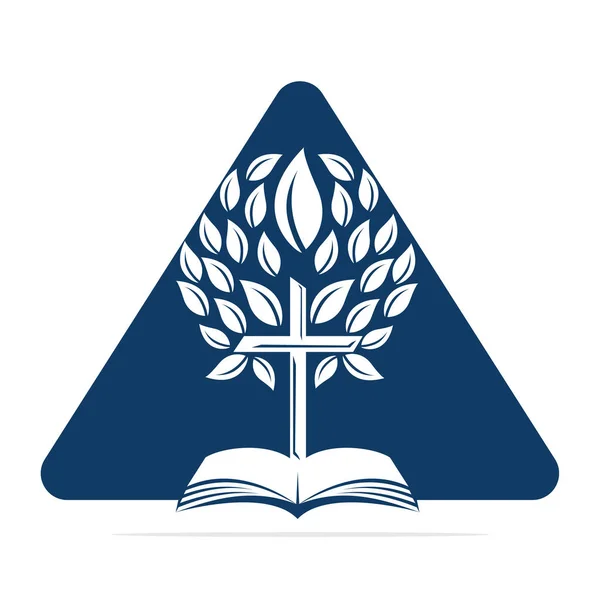 Triangle Bible Cross Tree Logo Design 기독교 — 스톡 벡터