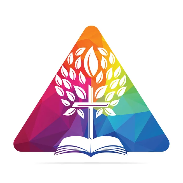 Háromszög Biblia Cross Tree Logo Design Keresztény Templom Kereszt Vektor — Stock Vector