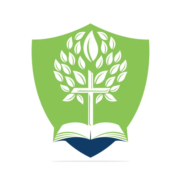 Diseño Del Logotipo Del Árbol Cruz Biblia Protectora Christian Church — Archivo Imágenes Vectoriales